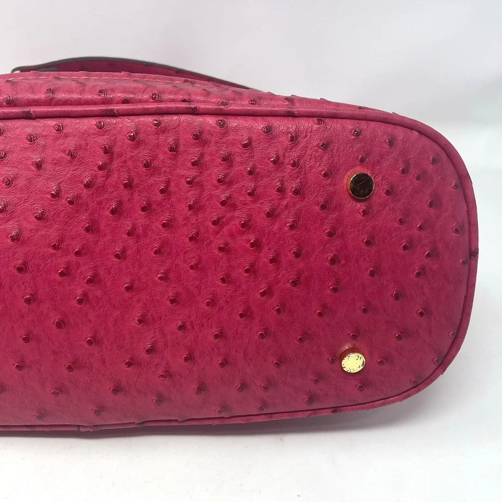 Ivanka Trump Ava Dome Satchel Pink Ostrich Embossed Handbag Gold Hardware Purse